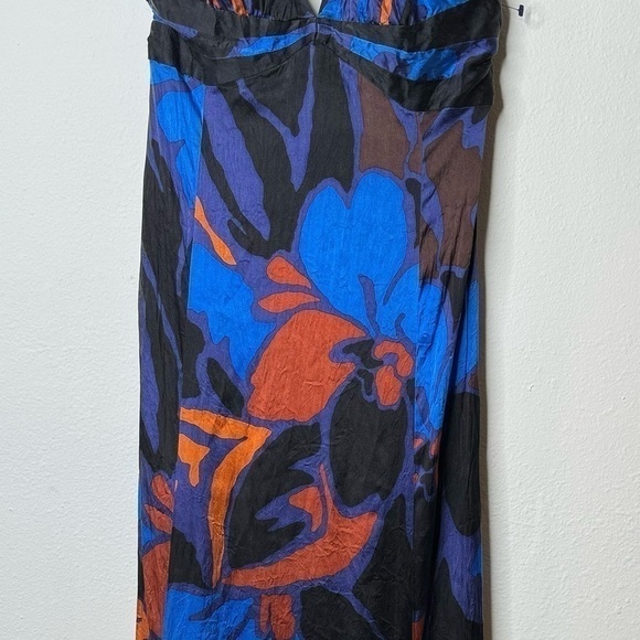 🎀 Marciano Silk Floral Halter Dress in Blue SIZE XS - Picture 5 of 7